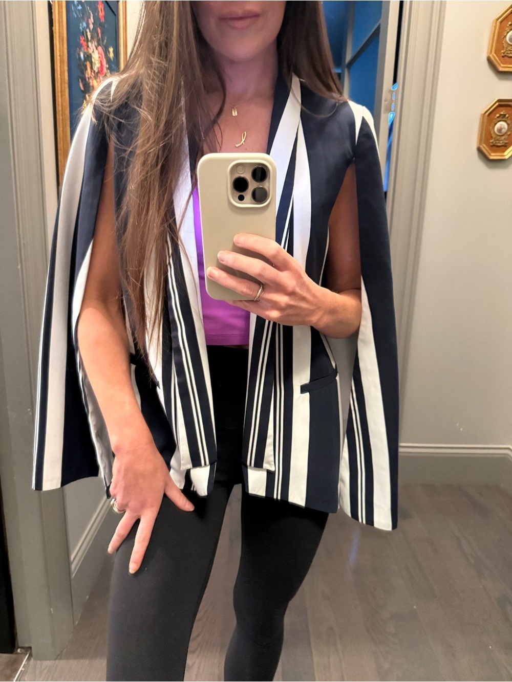 Mural Navy and White Striped Cape Blazer Sz Small - Like New